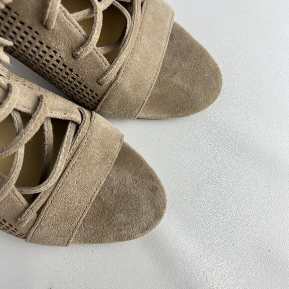 Marc Fisher Womens Shaini Perforated Lace Up Peep Toe Booties Taupe Suede size 8 - Picture 9 of 16